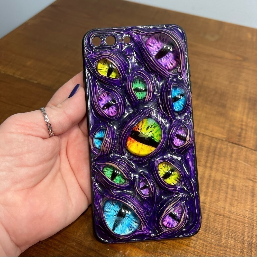 iPhone 8 Plus custom handmade phone case 3D dragon eyes in purple silicone